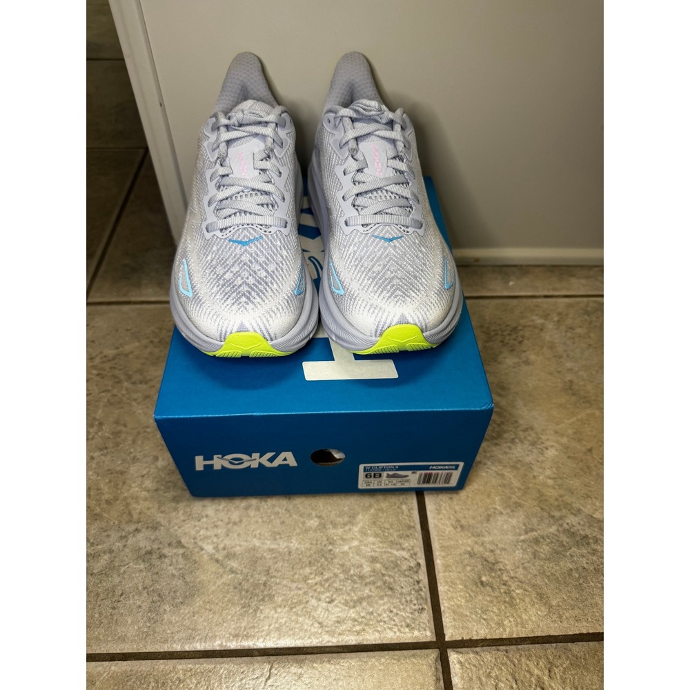 Hoka Clifton 9 Women's Running Shoes Light Blue Yellow Pink Size 6B